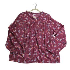 LC LAUREN CONRAD Women's Purple Boho Blouse XXL Floral Paisley Long Sleeve Top